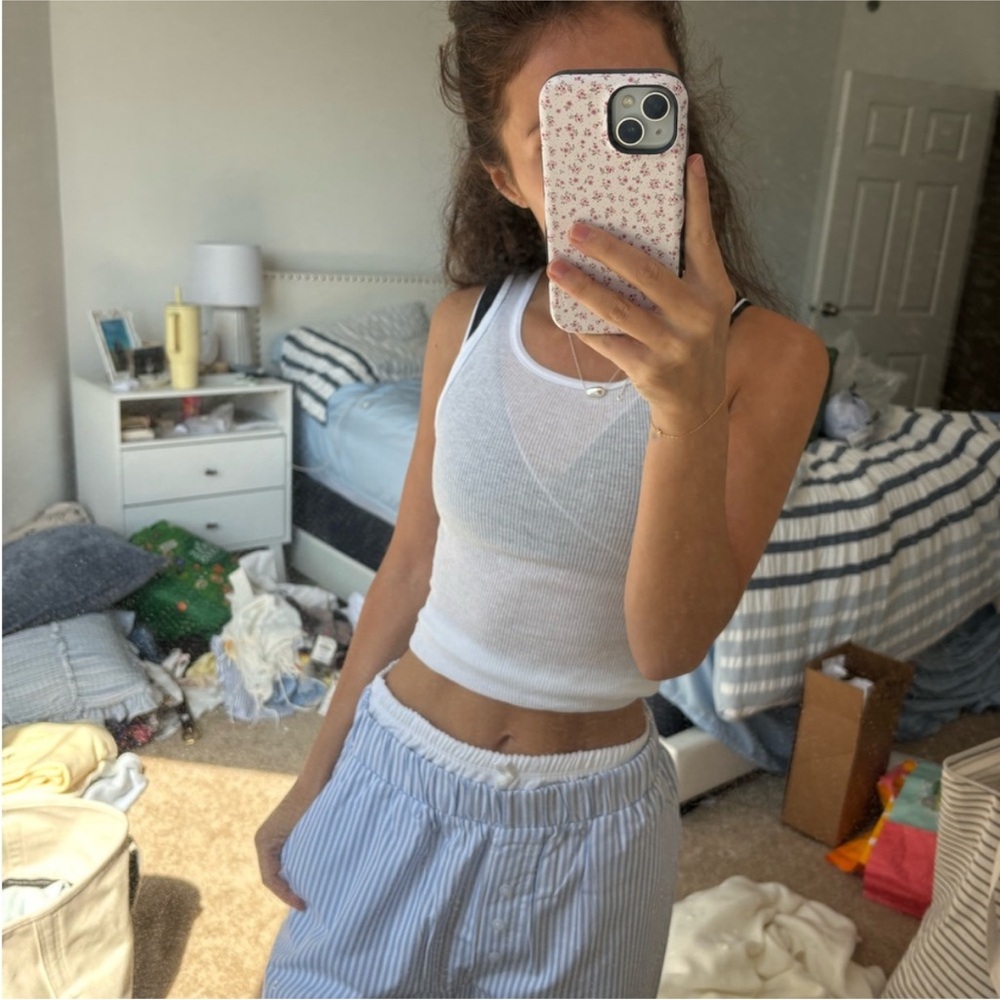Daily Drills Blue and White Striped double layered Pointelle pants - Picture 4 of 4